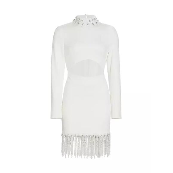 PatBO Hand Crystal Beaded High Neck Long Sleeve Mini Dress - Picture 6 of 16